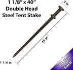 Double Head Tent Stakes - Heavy Duty Steel Tent Stakes, Versatile Ground Spikes to Anchor Commercial Inflatables, Party Tents, and Outdoor Camping Shelters, 1 1/8 x 40 Inch, 50-Pack