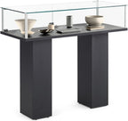 Free-Standing Tempered Glass Display Case, with 2 Pedestal Style Legs and Black Veneer