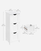 VASAGLE Floor Storage Cabinet, Freestanding Storage Unit with 3 Drawers, 11.8 x 12.6 x 31.9 Inches, for Bathroom, Living Room, Kitchen, Modern Style, Matte White UBBC50WT
