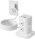 Power Strip Tower with Surge Protector 1800J, Fast Charging Tower PD20W USB-C Ports with 8 AC Outlets, 6ft Extension Cord for Home Office Dorm Room, White