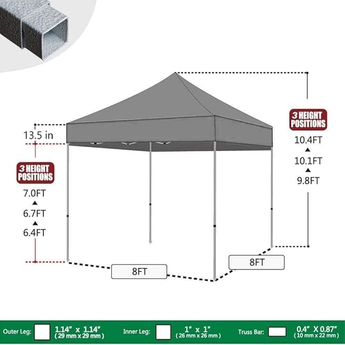 Eurmax USA 8'x8' Pop Up Canopy Tent Commercial Instant Canopies with Heavy Duty Roller Bag,Bonus 4 Sand Weights Bags (Khaki)