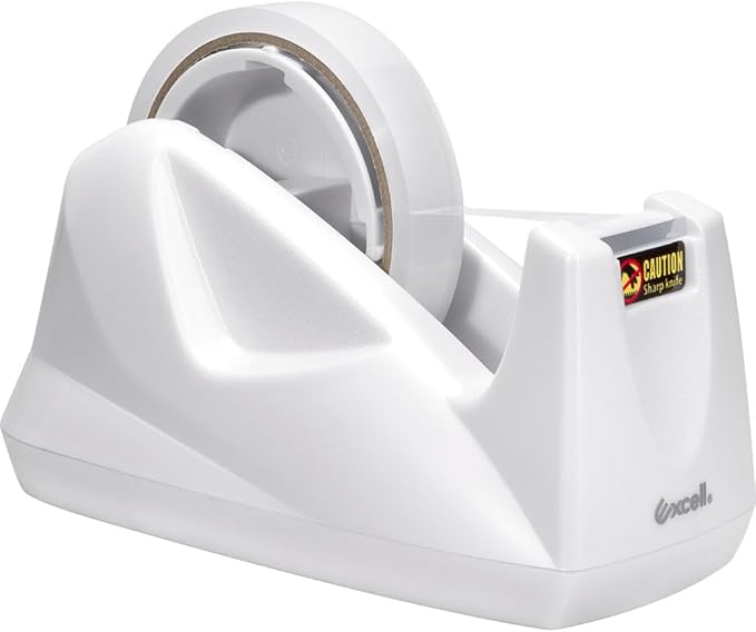 Excell EX-11425WH Premium Dualcore Desktop Tape Dispenser (1" + 3" core) with Sand Weighted Base, White Desk Tape Dispensers Use for Office, Gift Store and Wrapping Purpose