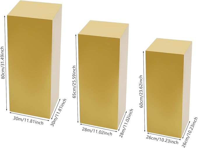 6Pcs Metal Display Pedestal Stands, Square Flower Display Pillars Rack for Wedding Party Decor, Dessert Table Display Cake Plant, Column Decorative Cube (Gold, 3PCS)