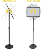 Adjustable Poster Sign Stand with Heavy Duty Base Sign Holder Aluminum Snap Open for 11x17 inches Both Vertical and Horizontal View Displayed Used for Living and Business(Black-2pack)