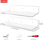 17 Inches Acrylic Shelves, Wall Mounted Shelves for Bedroom, Wall Display Shelves for Collectibles, Funko Pop, Speaker, Plants, 2 Pack