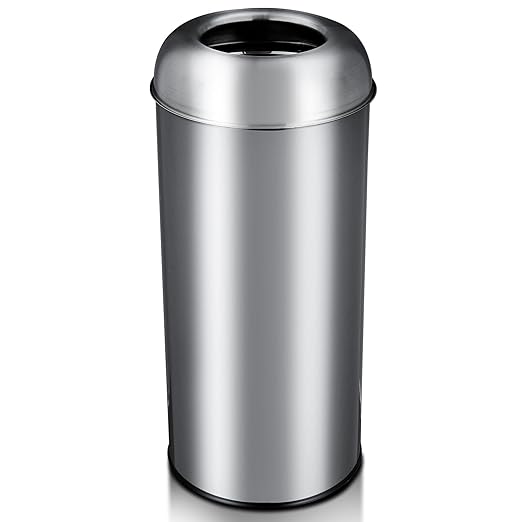 65L/17 Gallon Tall Commercial Trash Can, Large Capacity Brushed Stainless Steel Trash Bin with Open Top, Commercial Grade Heavy Gauge for Home, Office, Restaurant