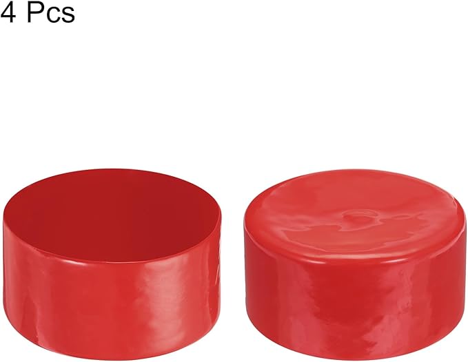 uxcell 4pcs Rubber End Caps 100mm ID Vinyl Round End Cap Cover Screw Thread Protectors Red, 50mm Height