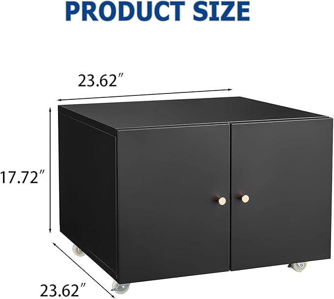 Metal Printer Stand with Storage, Heavy Duty 3D Printer Cabinet on Wheels for Home Office, Table for Printers with Adjustable Shelf Under Desk File Storage Black 17.7''H