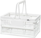 20 L Collapsible Shopping Basket, plastic basket, Basket with Handle, M (White)