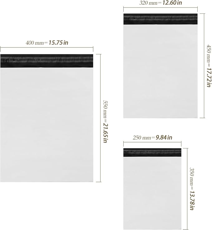 300pcs White Self-Sealing Poly Mailers, 3 Assorted Sizes Waterproof Tear-Resistant Shipping Bags for Clothing, Gifts Packaging