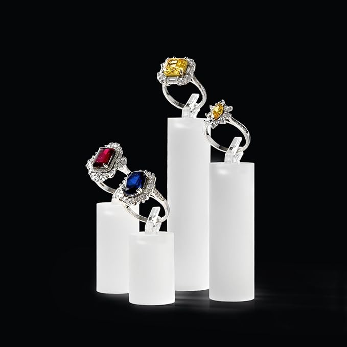 Oirlv Acrylic Jewelry Display Stand Ring Showcase Display Holder 7 PCS Rings Stand (White Frosted)