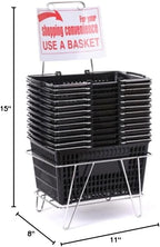 Only Hangers Shopping Basket Set of 12 Durable Red Plastic with Sign and Stand - Available in Black, Green, Blue, and Yellow (BLACK)