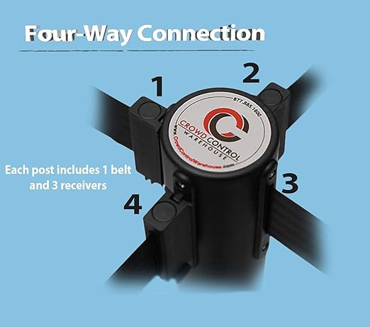 Crowd Control Warehouse CCW Series RBB-150 - Set of 2 Stanchion Retractable Belt Barriers - 16 Foot, Black Belt with Polished Stainless Steel Post - Easy Assembly