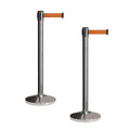 CCW Set of 2 Retractable Belt Barriers Stanchion, Polished Stainless Steel Post, RBB-100 (9 Foot Belt, Orange Belt)
