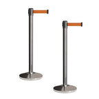 CCW Set of 2 Retractable Belt Barriers Stanchion, Polished Stainless Steel Post, RBB-100 (9 Foot Belt, Orange Belt)