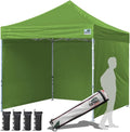 Eurmax USA 10'x10' Pop-up Canopy Tent Commercial Instant Canopies with 4 Removable Zipper End Side Walls and Roller Bag, Bonus 4 SandBags(Field Green)