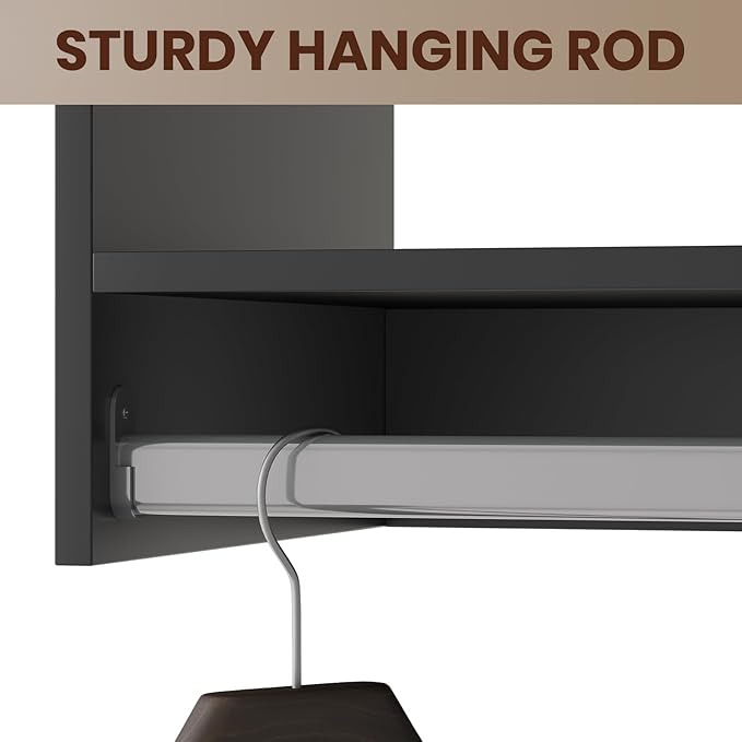 ROOMTEC 28.5" Double Hanging Closet Unit, Modular Closet System with Hanging Rod, Wardrobe Organizer for Bedroom or Walk-in Closet, Wall Mounted, Customizable Clothes Storage Unit, Black