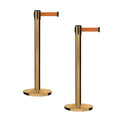 Montour Line MI650 Set of 2 Retractable Belt Barrier Stanchion, Cast Iron Base, Satin Brass Post (16 ft Orange Belt)