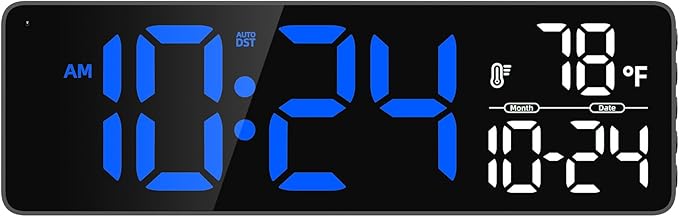 Large LED Digital Wall Clock with Date, Temperature, Auto-Brightness, Auto-DST | Big Digital Clock for Bedroom, Desk, Classroom, Living Room, Kitchen, Office, Gym, Farmhouse, Xmas Gift for Seniors