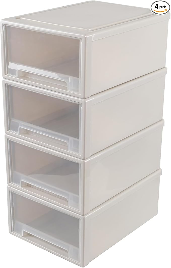 4-Pack 18 Quart Plastic Stacking Storage Drawers, Large Stackable Organizer Drawer Bin