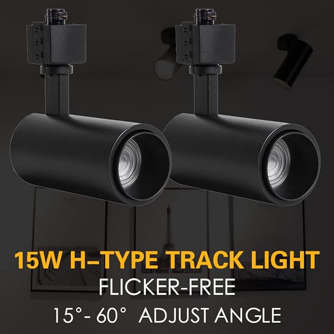EAGLOD 15W LED H Track Lighting Heads,ZoomableLED Track Lights Fixtures for Accent Retail Artwork, Linear Track Light H Type -4000K Daylight 110V Beam Angle 15 to 60 Degrees Halo Type 6 Pack (Black)