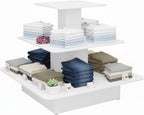 WISDOMFUR 3-Tier Square Retail Display Table – 48" x 48" x 42" White Merchandising Fixture with Multi-Level Shelving for Stores & Boutiques