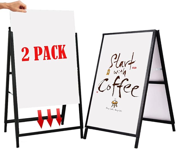 YDisplay A Frame Sign Heavy Duty Sidewalk Sign for Poster Board 24x 36 inches Double-Sided Sandwich Sign,Including 2 Anti-Glare Covers & Corrugated Boards for Indoor Outdoor,Black