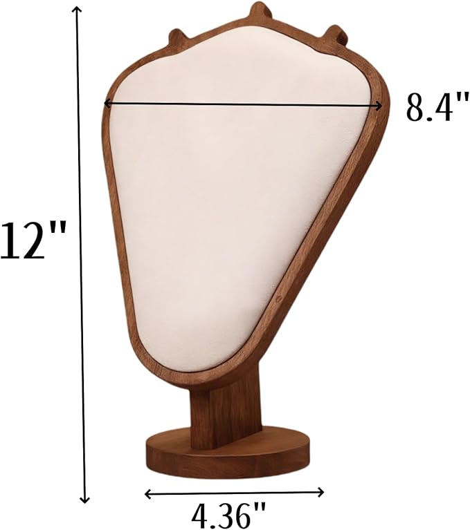 Walnut Color Body Wood Necklace Display Stand with Beige Flannelette Soft Mat Necklace Holder Organizer Desktop Stand for Home Store Dresser-4.45"x8.4"x12"