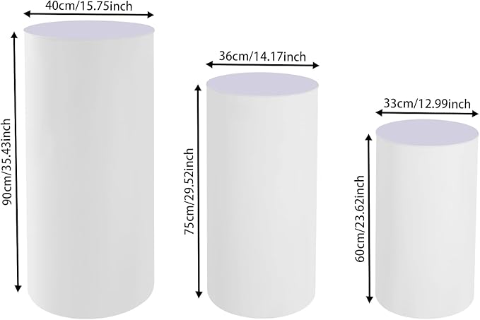 3 Pcs Wedding Cylinder Stands, Party Cylinders Set of 3 Stand, Acrylic Round Pedestal Stand for Wedding Birthday Party 23.6'', 29.5'', 35.4'' H