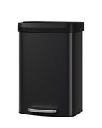Garvee 13 gal / 50 L Metal Trash Can with Lid, Large Garbage Can for Kitchen, Rustproof Step-on Kitchen Metal Trash Bin with Liner Rim, Rear Handle, Soft Close Plastic Lid, Black