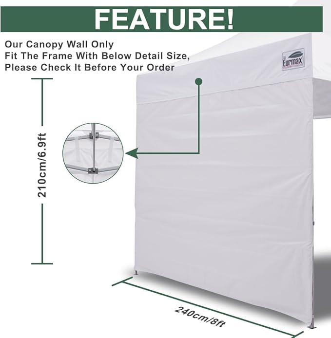 Eurmax USA Instant Canopy SunWall Camping Tent Tarp Shelter 8x8 Canopy Wall Sidewall, 1 Pack (White)