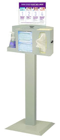 Cover Your Cough Compliance Kit Holds 1 Hand sanitizer, 2 Masks, & 1-2 tissues. Quartz Beige ABS Plastic, Stand Quartz Beige Powder-Coated Steel - Vertical Sign Holds 8.5"x11" Signage Included.