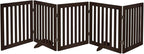 unipaws 24”H Free Standing Pet Gate for Dogs and Cats, Wooden Dog Gates for Doorway, Stairs, Dog Room Divider, Step Over Foldable Pet Fence for The House, Expandable Barrier, Indoor Use, Espresso