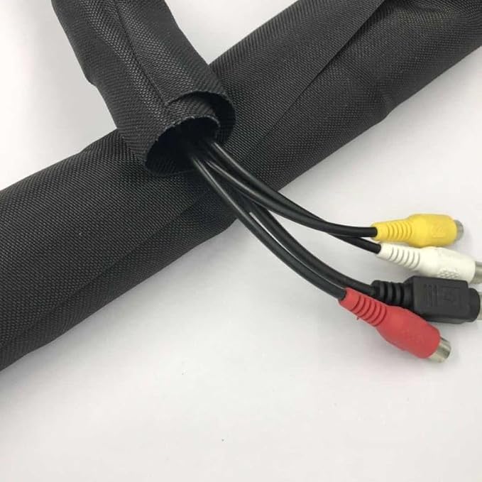 Braided Split Wire Loom Black Wire Cover Protective Harness Tubing Cable Management Self Wrap Cord Sleeve Mesh Woven 1"-24ft