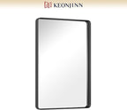 Keonjinn Black Bathroom Mirror for Vanity 24 x 36 Inch Metal Framed Wall Mirror Matte Black Rounded Rectangle Farmhouse Mirror, HD Tempered Glass, Wall-Mounted Decorative Mirrors(Horizontal/Vertical)