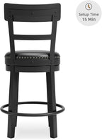 Signature Design by Ashley Valebeck Faux Leather Upholstered Swivel Barstool, Nailhead Trim, Solid Wood, 16.75" W x 19.75" D x 37.25" H, Antique Black