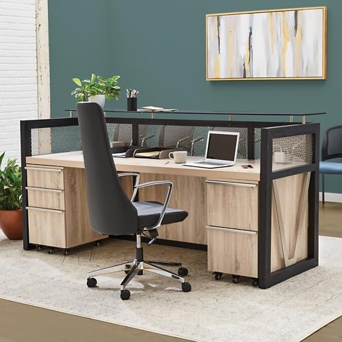 NBF Modern Reception Desk with Counter, Front Desk, Retail Checkout Counter, Office, Lobby, Salon, Store, 87" W x 30" D, Sunlight Ash