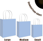 qiqee 100PCS Gift Bag with Handles Bulk Light Blue Paper Bags Assorted Sizes(33pcs Large 13",33pcs Medium 11",34pcs Small 8")