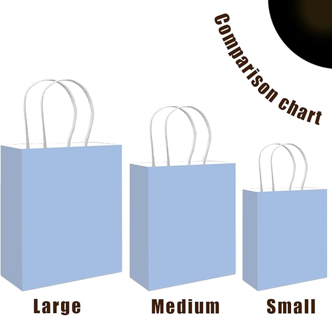 qiqee 100PCS Gift Bag with Handles Bulk Light Blue Paper Bags Assorted Sizes(33pcs Large 13",33pcs Medium 11",34pcs Small 8")