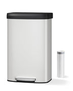 Garvee 21 gal / 80 L Metal Trash Can with Lid, Large Garbage Can for Kitchen, Rustproof Step-on Kitchen Metal Trash Bin with Liner Rim, Rear Handle, Soft Close Plastic Lid, White