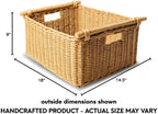 The Basket Lady Pole Handle Wicker Storage Basket, Large, 18 in L x 14.5 in W x 9 in H, Sandstone