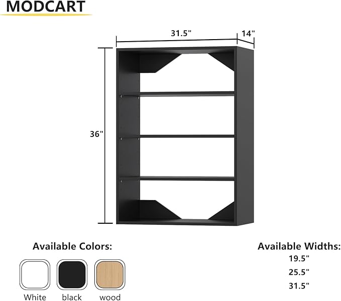 Short Tower Closet Unit, Modular Closet System, Wood Closet System Organizer with Storage for Walk In Closets, Clothing Rack Wardrobe for Hanging Clothes, Bedroom, Black, 31.5"W