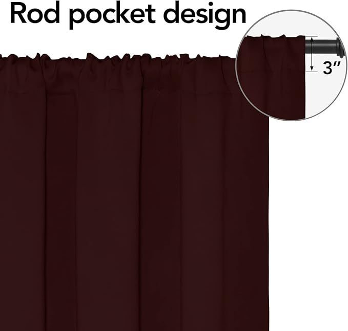 Easy-Going Rod Pocket Blackout Curtains for Bedroom, Room Darkening Window Curtains for Living Room, Thermal Insulated Noise Reduction Solid Window Drapes, 2 Panels(42x54 in, Wine)