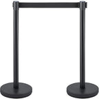 VEVOR Crowd Control Stanchion Set, Stanchion Set with 6.6 ft/2 m Black Retractable Belt, Black Crowd Control Barrier w/Concrete and Metal Base - Easy Connect Assembly (8)