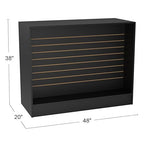 48” W ×20” D × 38” H - Ledge top Checkout Counter with Slatwall Display Front, Black Wooden Slat Wall Cash Register Stand,Retail Counter Display