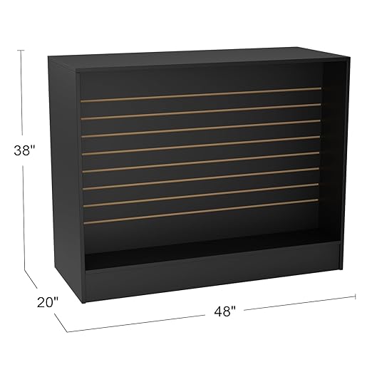 48” W ×20” D × 38” H - Ledge top Checkout Counter with Slatwall Display Front, Black Wooden Slat Wall Cash Register Stand,Retail Counter Display