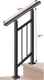 Metty Metal Handrails for Outdoor Steps Suitable for 1 to 2 Steps- Wrought Iron Stair Railing- Step Steady with 2 Feet Handrailing- Safe Indoor Home Banisters (Black with Balusters)