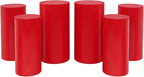 OUKANING 6 PCS Metal Display Pedestal Stands, Red Cylinder Display Stands Pillars, Decoration Cube Sculpture Display Column for Wedding Party Baby Shower Birthday, H27.56'', 26'', 23.62''