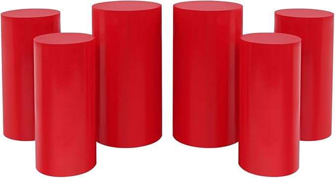 Eapmic Pedestal Stands for Party, Cake Pedestal Stand, Dessert Table Display Plinth Pillars, Sculpture Display Column Decoration Cube for Wedding Birthday (Red, Cylinder-6Pcs(27.56"+26"+23.62"))
