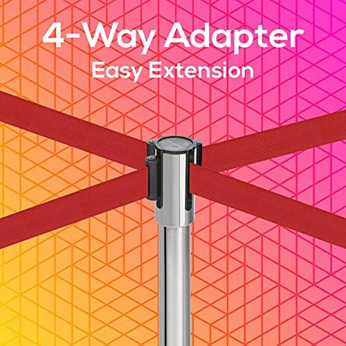 DuraSteel Crowd Control Barriers Stanchions with Retractable Belts & Sign Holder - Metal Stanchion Posts w/ 6.5ft Black Retractable Barrier Belt Ropes - Queue VIP Safety Line Dividers - Set of 6 Poles